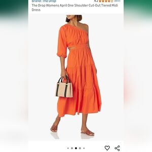 The Drop Women's One Shoulder Tiered Midi Dress - Bright Orange